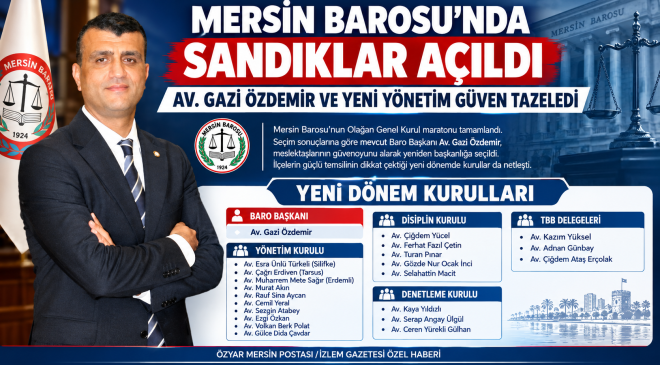 MERSİN BAROSU’NDA SANDIKLAR AÇILDI: AV. GAZİ ÖZDEMİR VE YENİ YÖNETİM GÜVEN TAZELEDİ