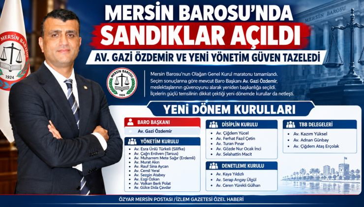 MERSİN BAROSU’NDA SANDIKLAR AÇILDI: AV. GAZİ ÖZDEMİR VE YENİ YÖNETİM GÜVEN TAZELEDİ