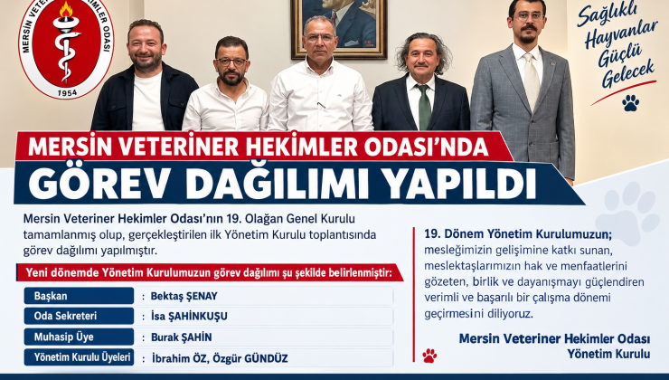 Mersin Veteriner Hekimler Odası’nda 19. Dönem Görev Dağılımı Belli Oldu